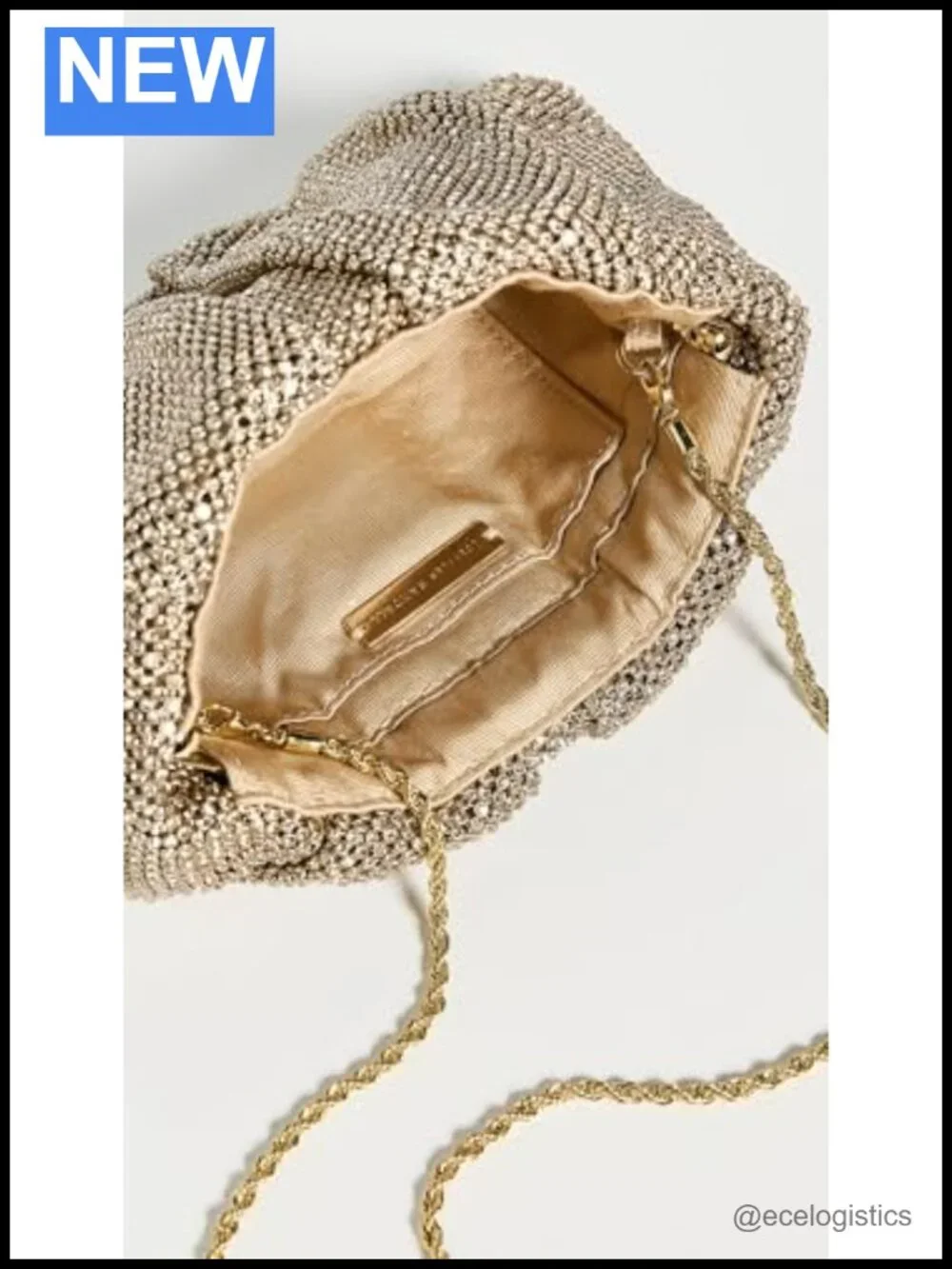 Faux Crystal Gathered Clutch Evening Bag with Optional Strap